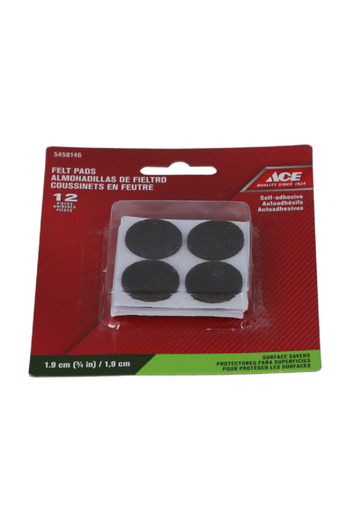 ACE 12-Piece Medium Duty Easy to Use Round Self-Adhesive Felt Pads Brown 3/4inch