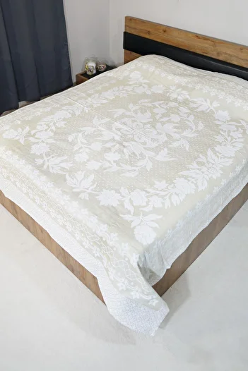 Defne&Apollon İpekçilik 100% Cotton Hand-Woven Bird Patterned Pique 190 X 225 cm - Beige