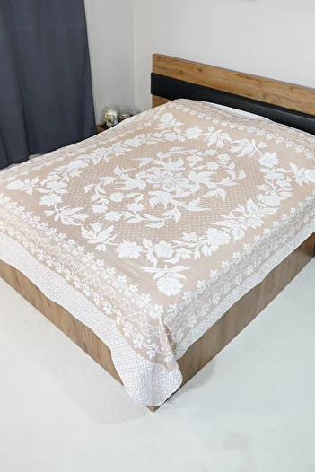 Defne&Apollon İpekçilik 100% Cotton Hand-Woven Bird Patterned Pique 190 X 225 cm - Salmon