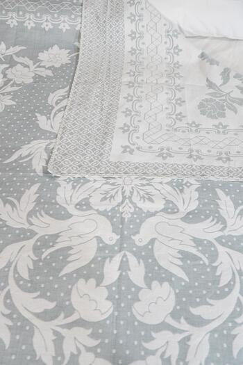 Defne&Apollon İpekçilik 100% Cotton Hand-Woven Bird Patterned Pique 190 X 225 cm - Ice Blue