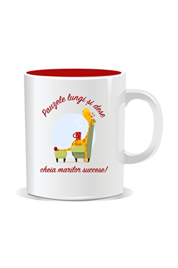 OEM Personalized mug with funny message, Small and frequent breaks are the key to great successes - Red interior