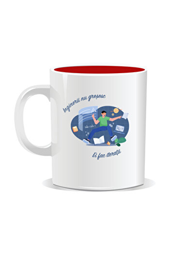 OEM Personalized mug with messages for engineers, Engineers don't make mistakes, they iterate - Red interior