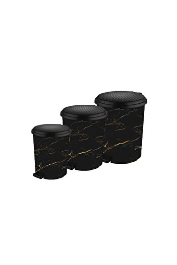 LeesHome 3-Piece Black Marble Look Inner Bucket Pedal Trash Can: 20 Liters 11 Liters 6 Liters