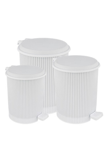 LeesHome 3-Piece White Nostalgia Pedal Trash Can: 20 Liters 11 Liters 6 Liters