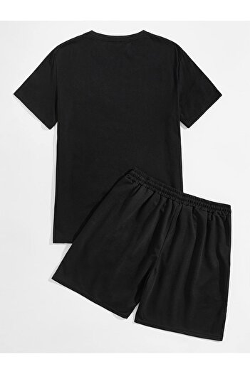 Boi La Los Angeles T-Shirt Shorts - Black Shorts T-Shirt Bottom Top Set Printed Crew Neck