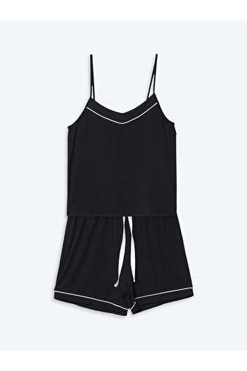LC Waikiki Black V-Neck Strap Women's Shorts Pajama Set