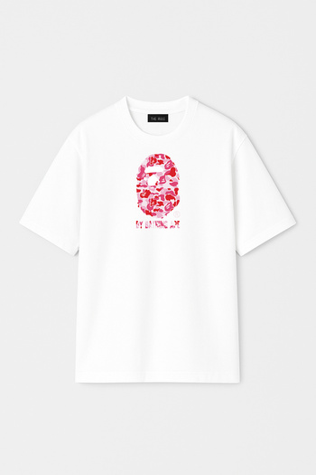 THE RULE Unisex Bathing Ape Printed Oversize 100% Cotton Wide Cut Textured Crew Neck White T-Shirt Rf0522