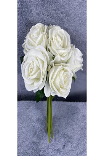 Massaltay Buchet de trandafiri din catifea albă cu 7 ramuri – 40 cm floare decorativă elegantă