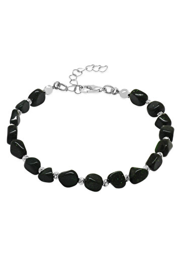 Tesbihane Silver Color Metal Chain Dorika Ball Decorated Amorphous Green Star Stone Natural Stone Men's Bracelet