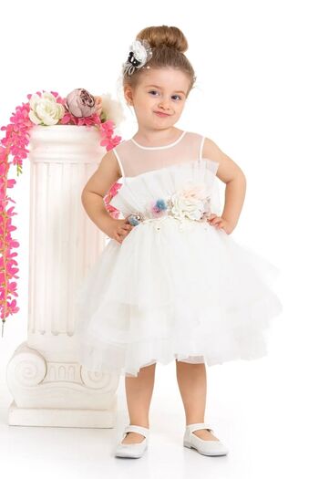 lumo bella kids Flower Detailed Tulle Girl's Evening Dress