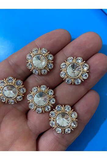 Ekvator 5 Pieces 32 Size Metal Gold Plated Stone Buttons