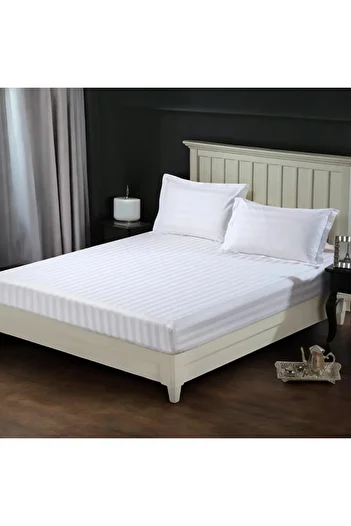 PATRU ANOTIMPURI Bed sheet with elastic Damask, 2 cm stripes, density 160 gr/sqm, 25 cm height
