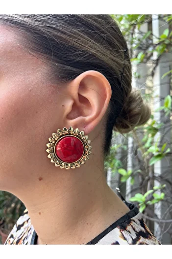 MODA Women's Red Stone Big Showy Earrings