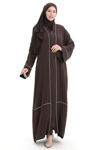 sefamerve Modal Fabric Piping Abaya Ferace 4470-01 Brown