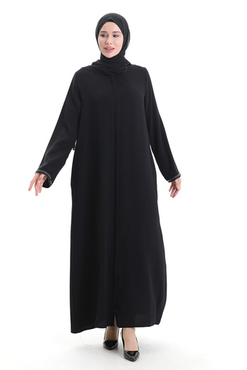 sefamerve Modal Fabric Hurrem Sleeve Ferace 1904-09 Black Gray