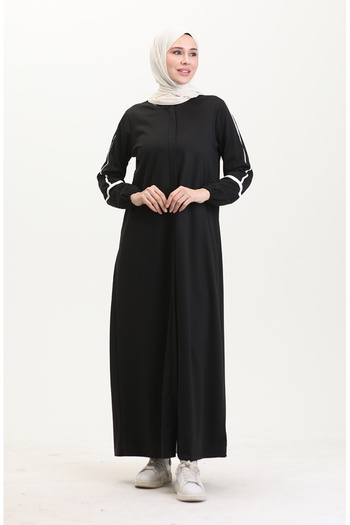 sefamerve Sleeve Printed Zippered Ferace 13045-02 Black