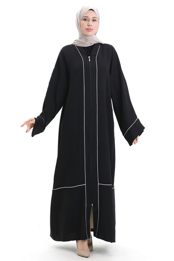 sefamerve Modal Fabric Piping Abaya Ferace 4470-02 Black