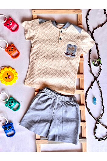 KapsülBebek 100% Cotton Baby & Kids Summer Set of 2 – Palm Embroidered T-Shirt Shorts Set, Baby Boy
