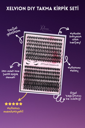XELVION BEAUTY Takma Kirpik Seti Yapıştırıcı, Sabitleyici, Cımbız Ve Kirpik Fırçasıyla 240 Adet Kirpik Tutamı