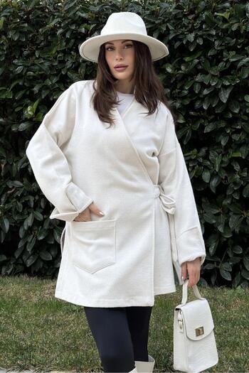 NEW LAVİVA Women's Ecru Cashmere Jacket - 700-3486