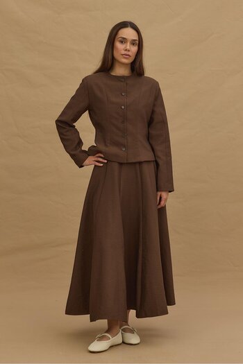 Fahhar Short Pencil Jacket Brown
