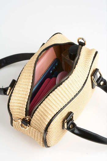 Vivaq Women's Cedar Wicker Black Zipper Closure Handbag and Shoulder Bag with Charm Accessories