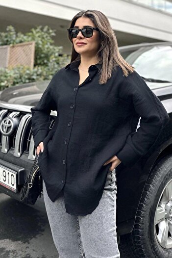 NEW LAVİVA Cămașă neagră de damă - 700-3406