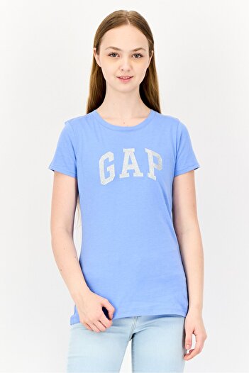 GAP Women Crew Neck Short Sleeves Brand Logo T-Shirt, Blue