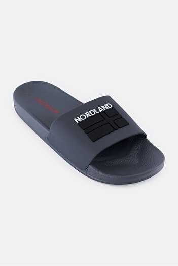 Nordland Men Brand Logo Slip On Slides, Dark Grey