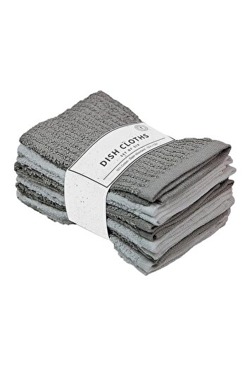 Generic Riviera 6-Piece Super Absorbent Cotton Dish Cloths Grey and White 12 x 12inch R6PCS-SET-GREY-8
