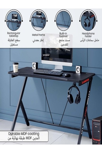 micasa Metal Frame Wooden Rectangular MDF Coated Compact Gaming Desk