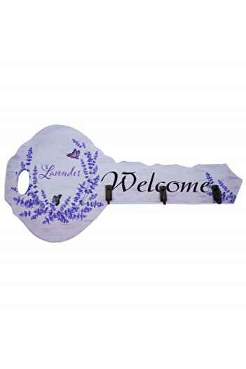 PUFO Lavender decorative wooden key hanger, key-shaped, 24 cm
