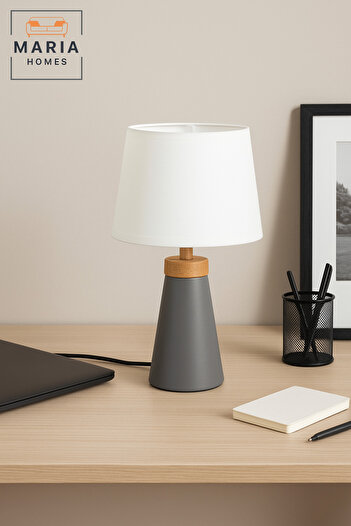 MARIA HOMES Modern Table Lamp with Grey Base and White Shade – Minimalist Home Decor
