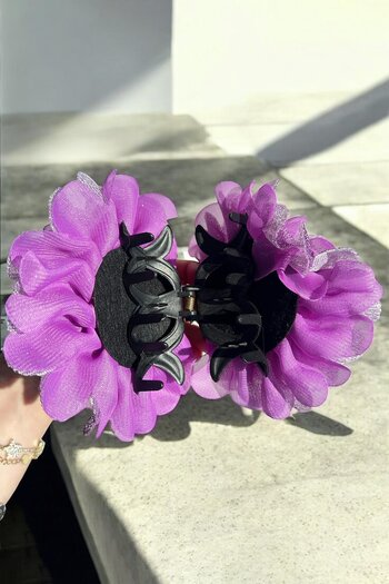 TAKIŞTIR Purple Color Flower Figured Glitter Detailed Latch Buckle