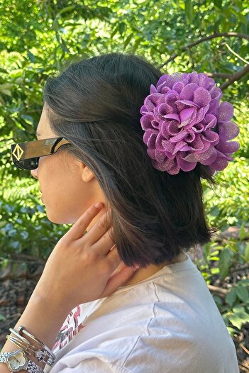 TAKIŞTIR Purple Color Flower Figured Glitter Detailed Latch Buckle