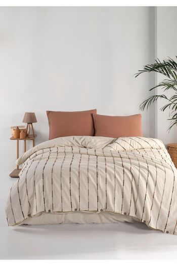 Macas Home Iris Mocca 100% Cotton Washed Yarn Dye Vintage Double Duvet Cover Set 200*220