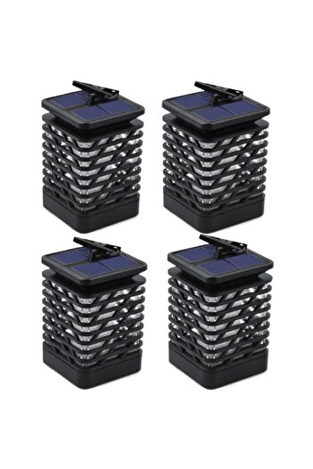 HOZRO Set 4 Solar Lamps HOZRO, Flame Type, Elegant Design, Black