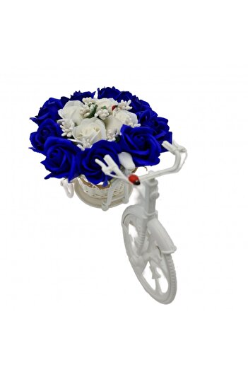 dalimag Aranjament floral trandafiri "Bicicleta cu flori zambarete", flori de sapun, albastru cu alb, 30x17x
