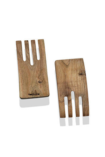 bonfesto Set of 2 salad mixing utensils, 2 claw forks made of Acacia wood, 15 x 7 x 2.5 cm