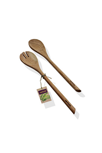 bonfesto Set of 2 Acacia wood utensils, spoon and fork, 34 x 6.5 x 1.5 cm
