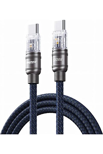 Remax Mena USB C Cable 100W with Light Connector 1M, USB Type C to C Cable