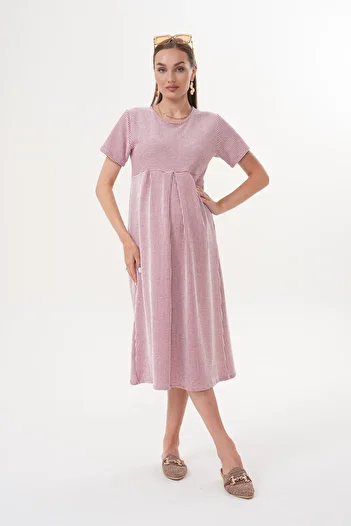 Miss Dünya Lissa Striped Maternity and Maternity Short Sleeve Long Dress