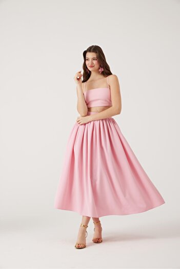 HOLLY LOLLY Cepli Uzun Etek ve Crop İkili Isabella Takım Pembe
