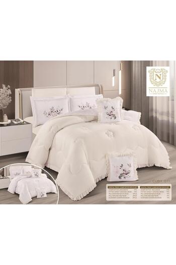 NAJAH مفرش نفر ونص ساده وجهين مكون من5 قطع سرير مقاس 120×200 سم لحاف مقاس180×230سم