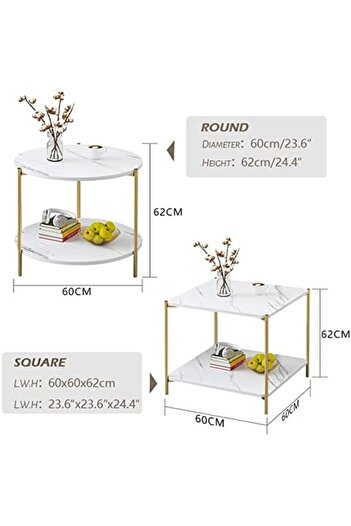 Generic Round Coffee Table - 23.6" Small 2-Tier End Table with Open Storage Shelf, White Wooden Table Top Go