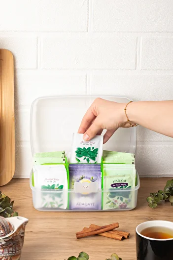 Porsima 1178 6 Compartment Tea Box with Lid-Multi-Purpose Jewelry Accessories Organizer Sachet Herbal Tea Storage Container