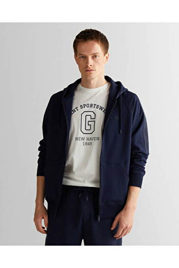 Gant Men's Navy Blue Regular Fit Hooded Sweatshirt