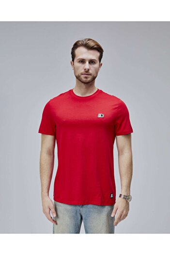 Starter Warren Red Crew Neck Patched Standard Fit Men's Tshirt