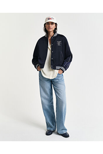 Gant Kadın Lacivert Regular Fit Hakim Yaka Logolu Bomber Ceket