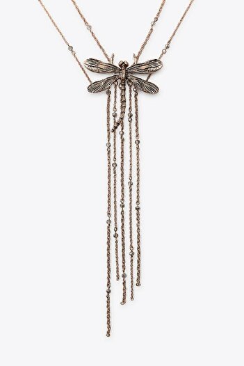 New Obsessions Double Dragonfly Tip Long Steel Necklace